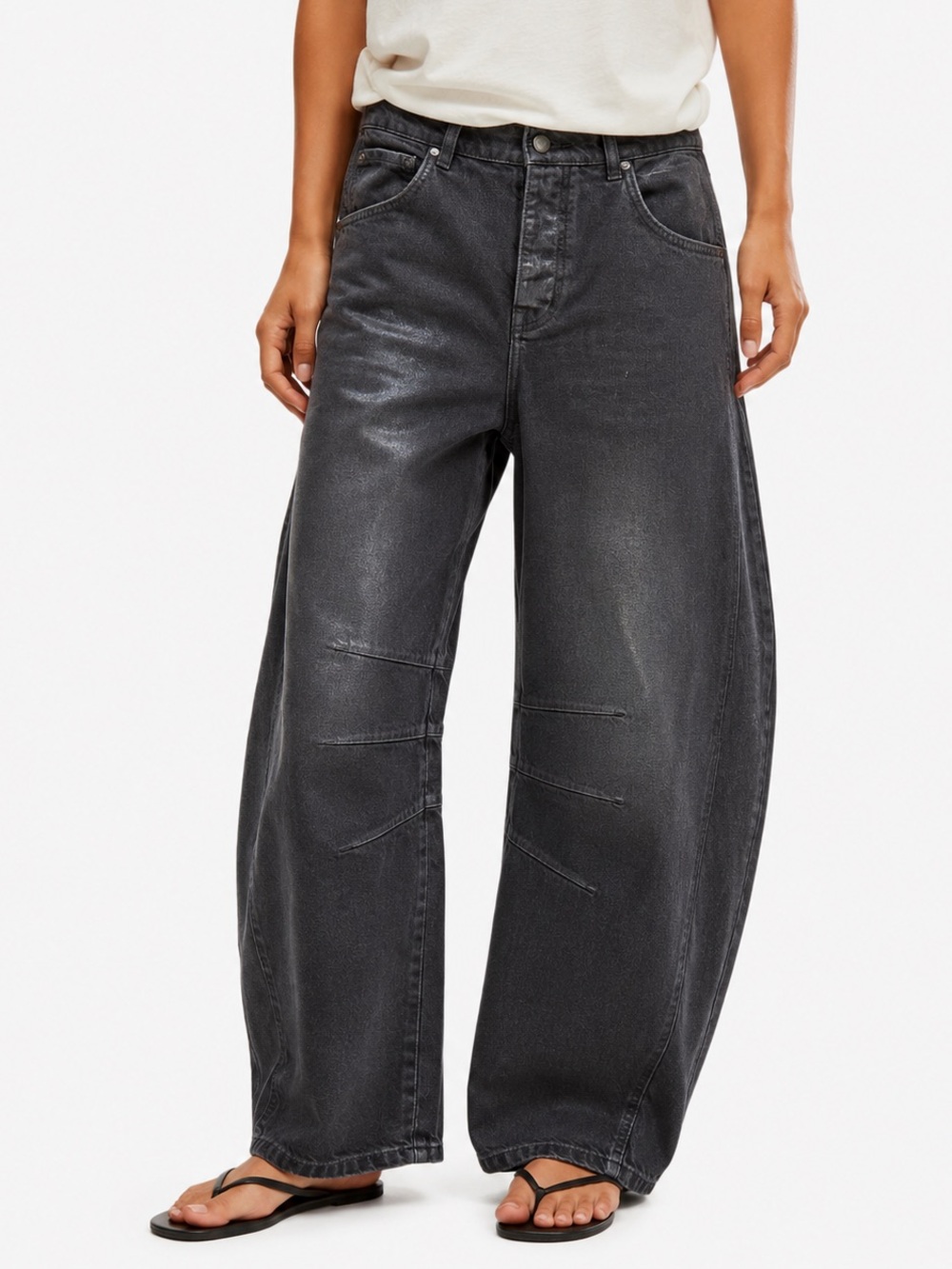 Free People Washed Charcoal Wide-Leg Jeans